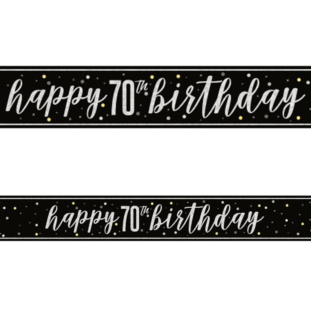 Birthday Glitz Black & Silver Happy 70th Birthday Foil Banner - 2.7m