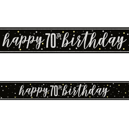 Birthday Glitz Black & Silver Happy 70th Birthday Foil Banner - 2.7m