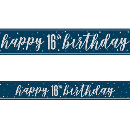 Birthday Glitz Blue Happy 16th Birthday Foil Banner - 2.7m