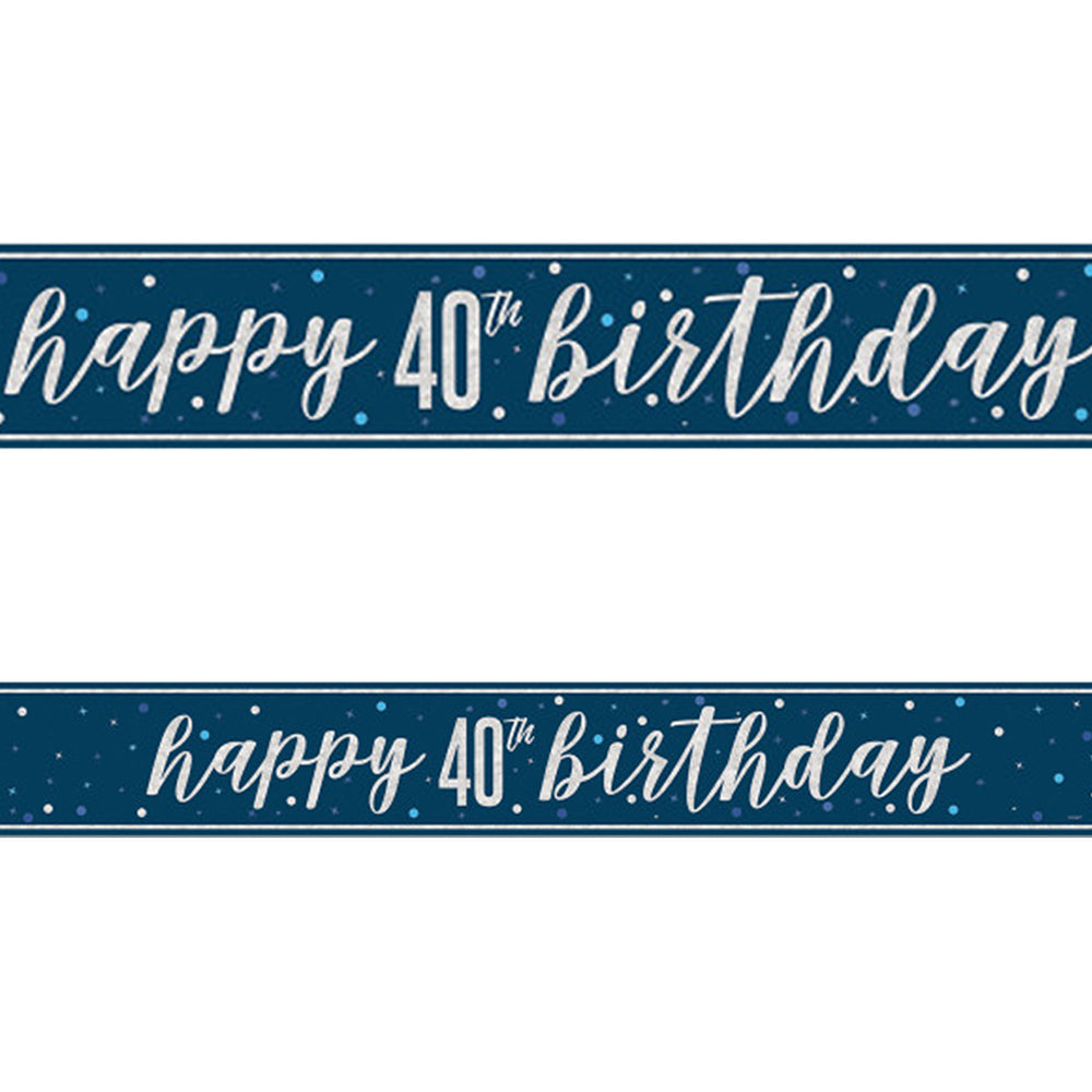 Birthday Glitz Blue Happy 40th Birthday Foil Banner - 2.7m