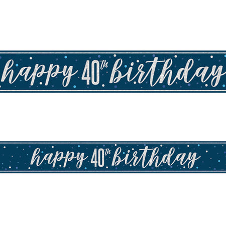 Birthday Glitz Blue Happy 40th Birthday Foil Banner - 2.7m