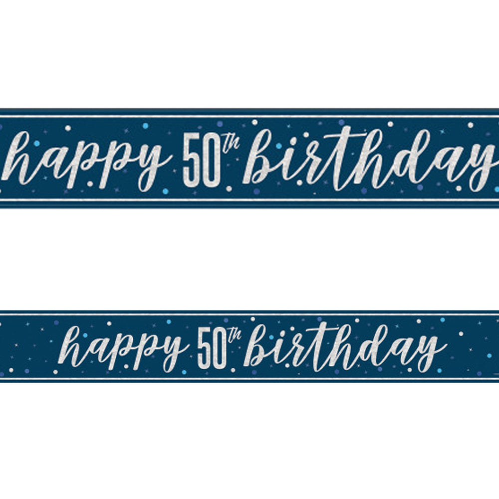 Birthday Glitz Blue Happy 50th Birthday Foil Banner - 2.7m