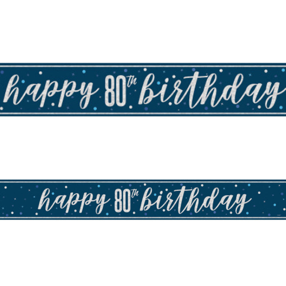 Birthday Glitz Blue Happy 80th Birthday Foil Banner - 2.7m