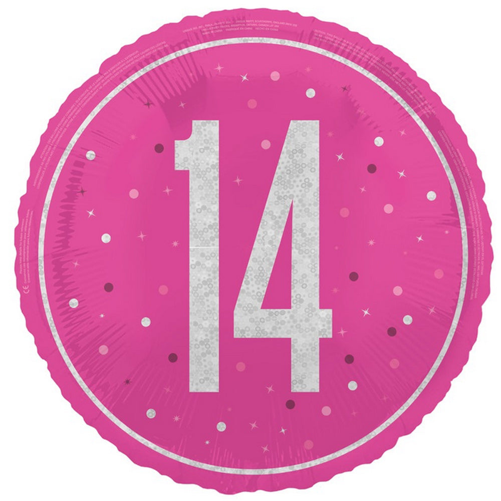 Pink Glitz 14th Birthday Foil Balloon - 18"