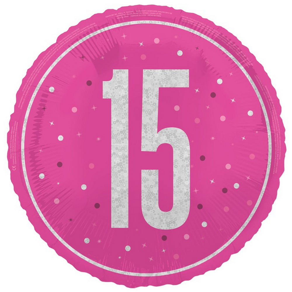 Pink Glitz 15th Birthday Foil Balloon - 18"