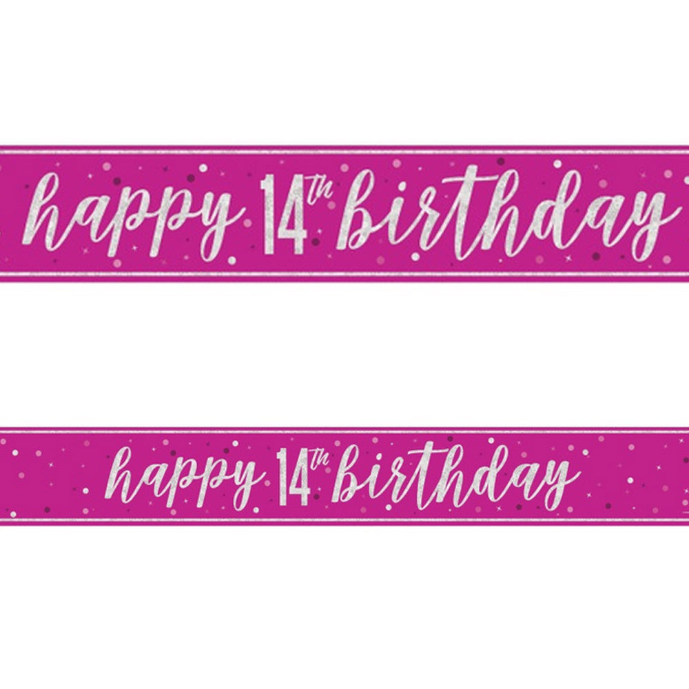 Pink Glitz 14th Birthday Foil Banner - 2.7m