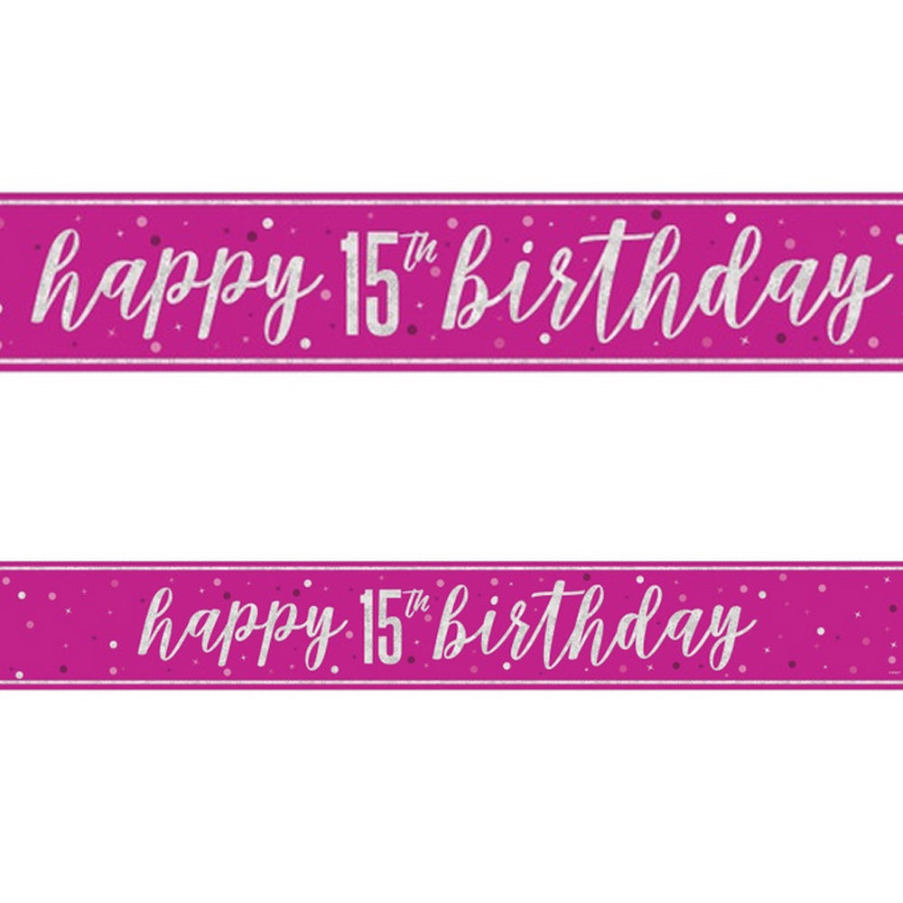 Pink Glitz 15th Birthday Foil Banner - 2.7m