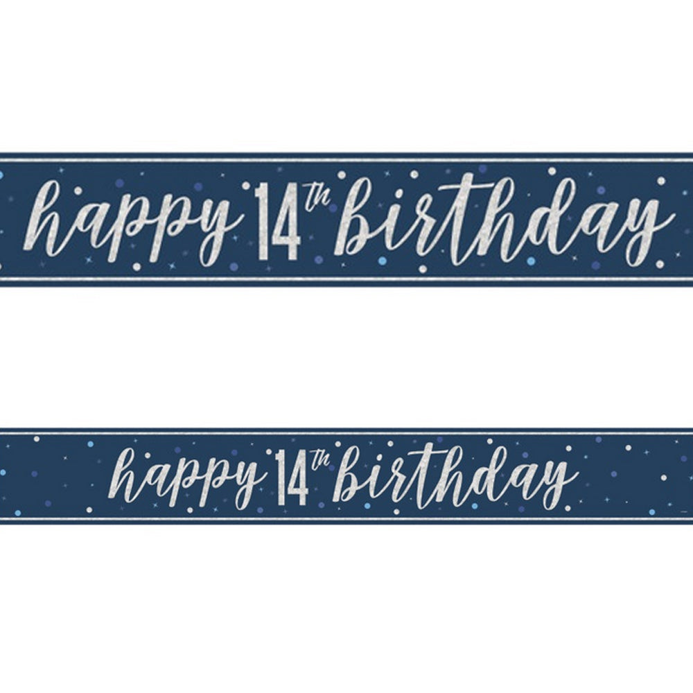 Blue Glitz 14th Birthday Foil Banner - 2.7m