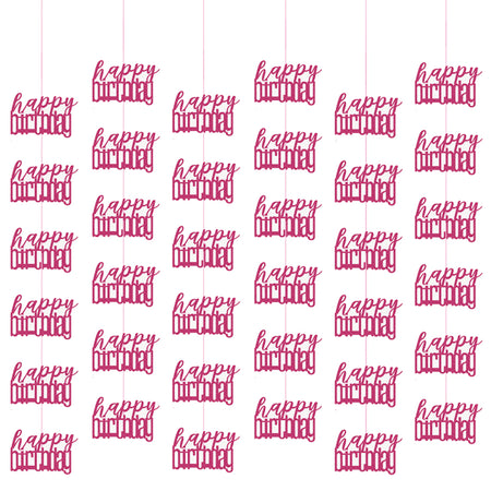 Pink Birthday Glitz Happy Birthday Hanging Decorations - Pack of 6