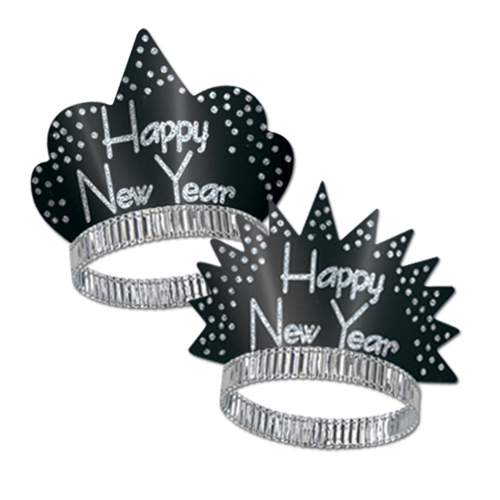 Happy New Year Black & Silver Glitter Tiara - Each