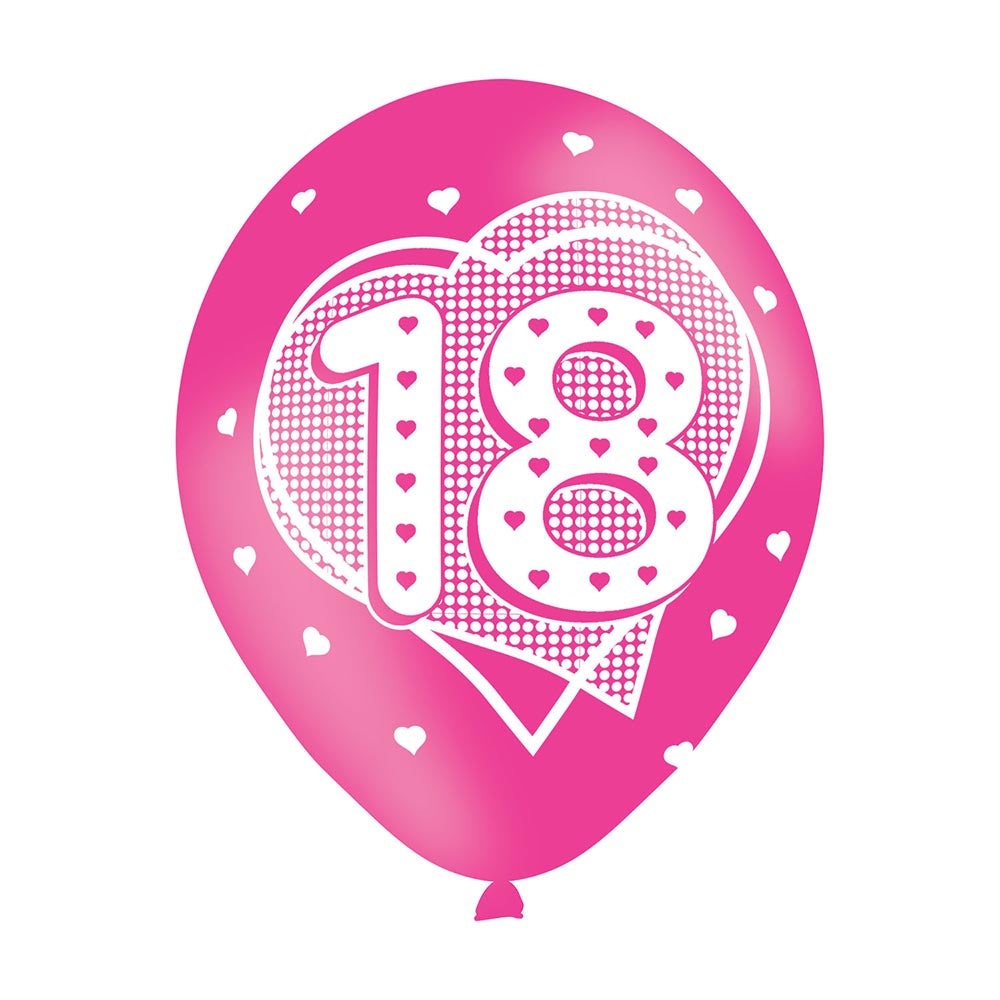 Pink Happy 18th Birthday Latex Balloons - 11" - Pack of 6