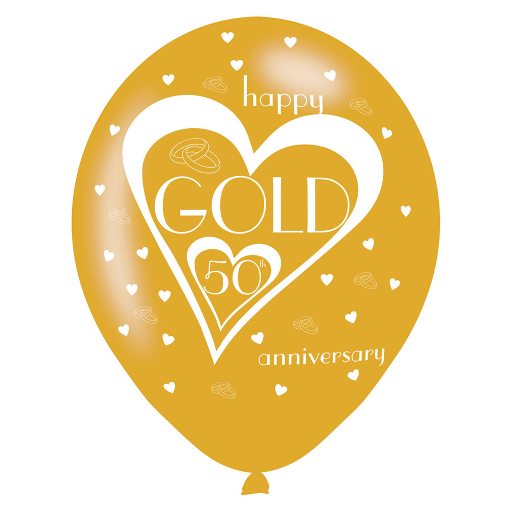 Golden 50th Anniversary Latex Balloons - 12" - Pack of 6