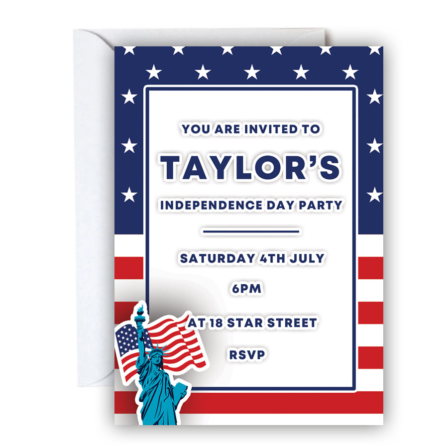 American USA Flag Personalised Invitations - Pack of 16