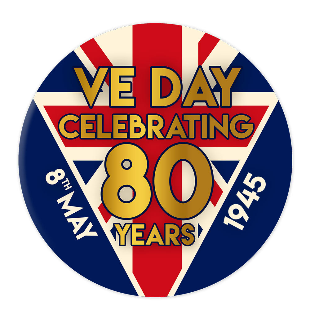 VE Day 80th Anniversary Badge 58mm (Pinned Back) - Each