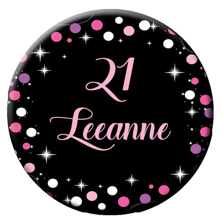 Personalised Birthday Sparkle Pink Badge - 58mm - Each