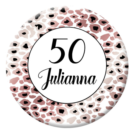 Personalised Rose Gold Leopard Print Badge - 58mm - Each