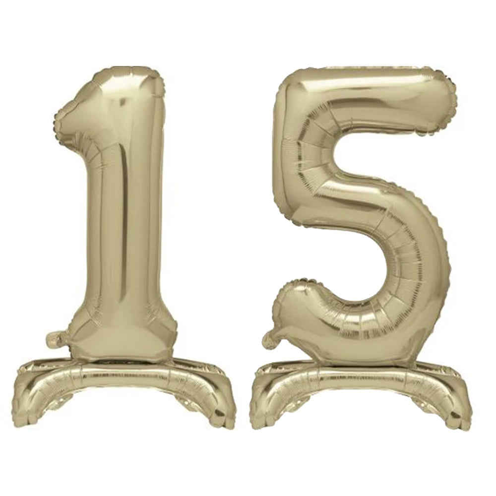 Gold Number 15 Air-Filled Standing Balloons - 30"