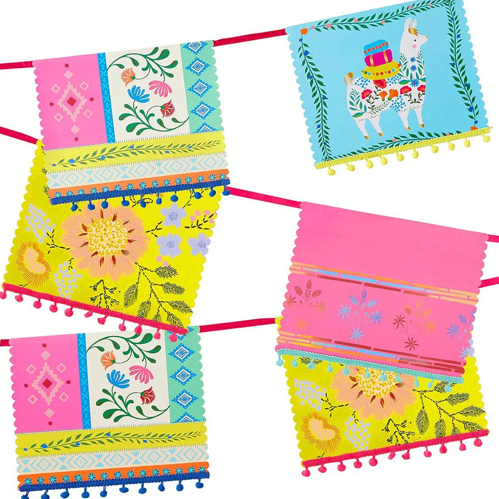 Boho Fiesta Pom Pom Mixed Paper Bunting - 4m