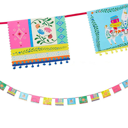 Boho Fiesta Pom Pom Mixed Paper Bunting - 4m