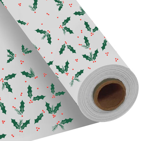 Jolly Holly Embossed Paper Table Roll - 25m