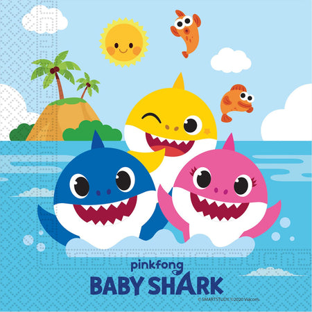 Baby Shark Paper Napkins - 33cm - Pack of 16