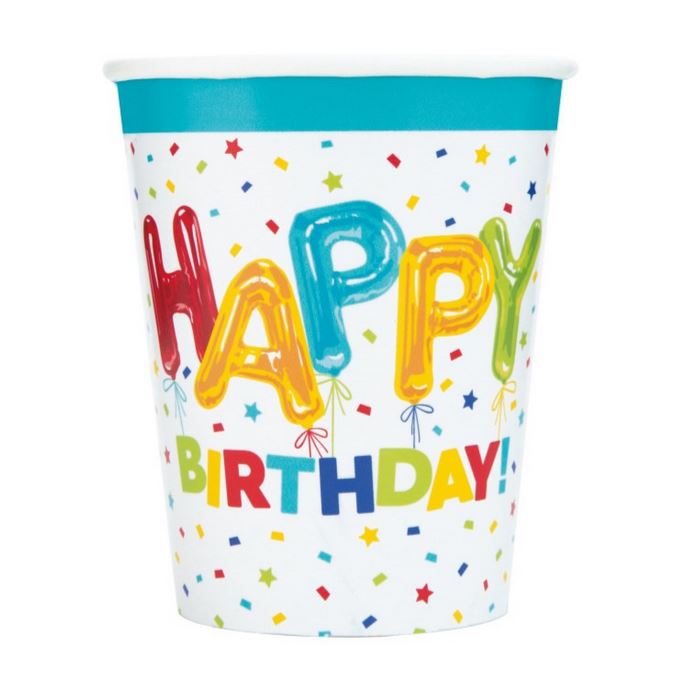 Happy Balloon Birthday Paper Cups - Pack of 8