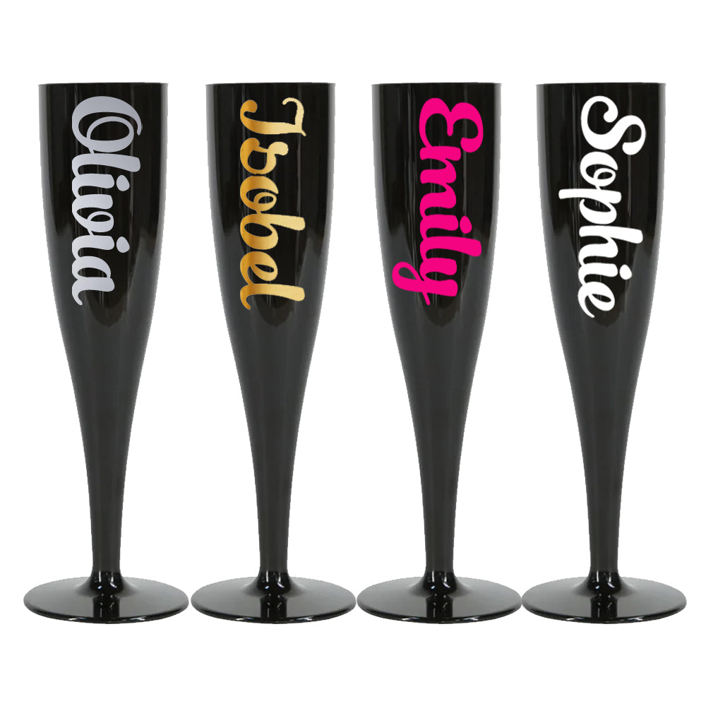 Black Personalised Name Champagne & Prosecco Flute Glass - Choose Your Text Colour - 175ml - Each