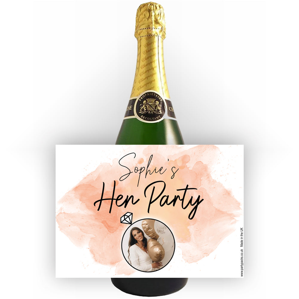 Blush Hen Party Personalised Photo Bottle Labels - Sheet of 4