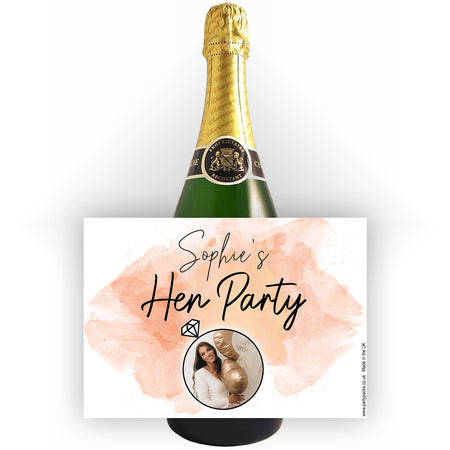 Blush Hen Party Personalised Photo Bottle Labels - Sheet of 4