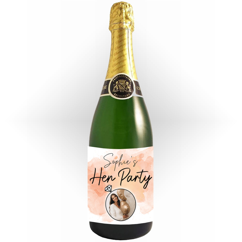 Blush Hen Party Personalised Photo Bottle Labels - Sheet of 4