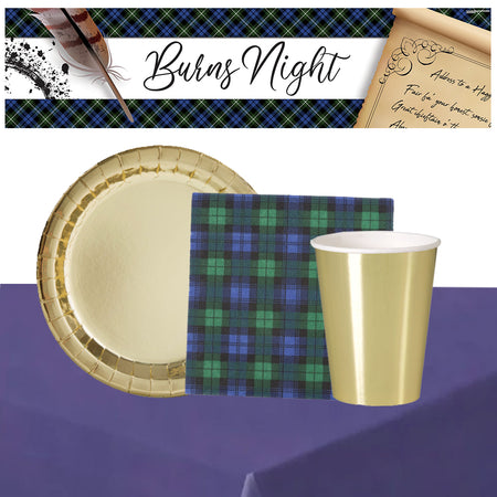 Burns Night Blue Tartan Tableware Pack for 8 with FREE Banner!