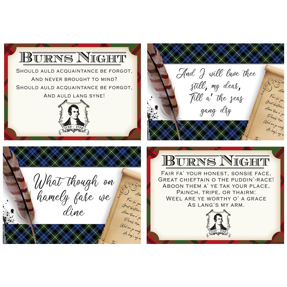 Burns Night Poetry Quotes Poster Decorations - Pack of 4