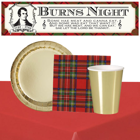 Burns Night Red Tartan Tableware Pack for 8 with FREE Banner!