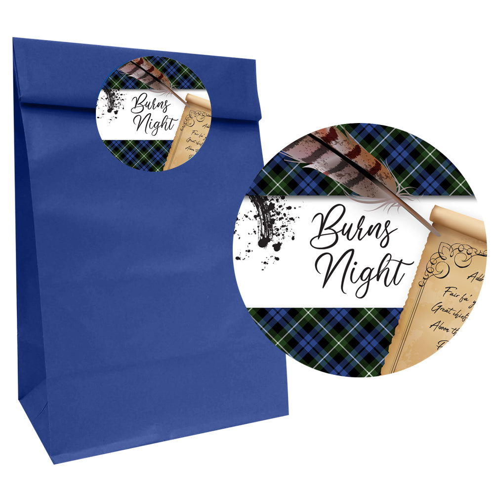 Burns Night Scroll Party Bags with Personalised Round Stickers - Pack of 12