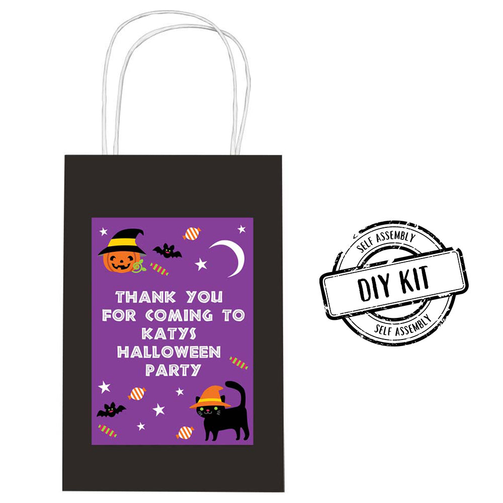 Cat & Pumpkin Halloween Personalised Paper Party Bags - Pack of 12