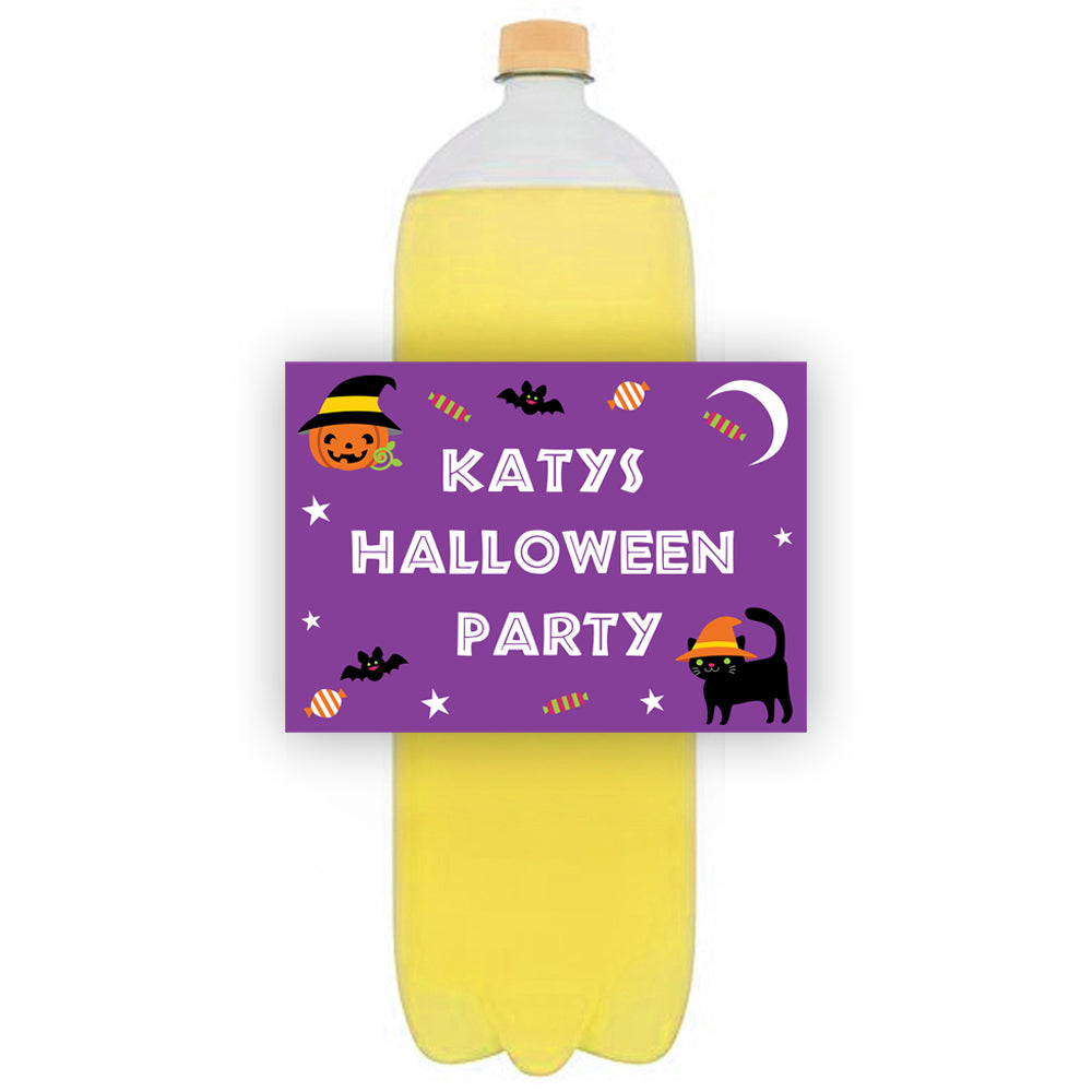 Cat & Pumpkin Halloween Personalised Bottle Labels - Sheet of 4