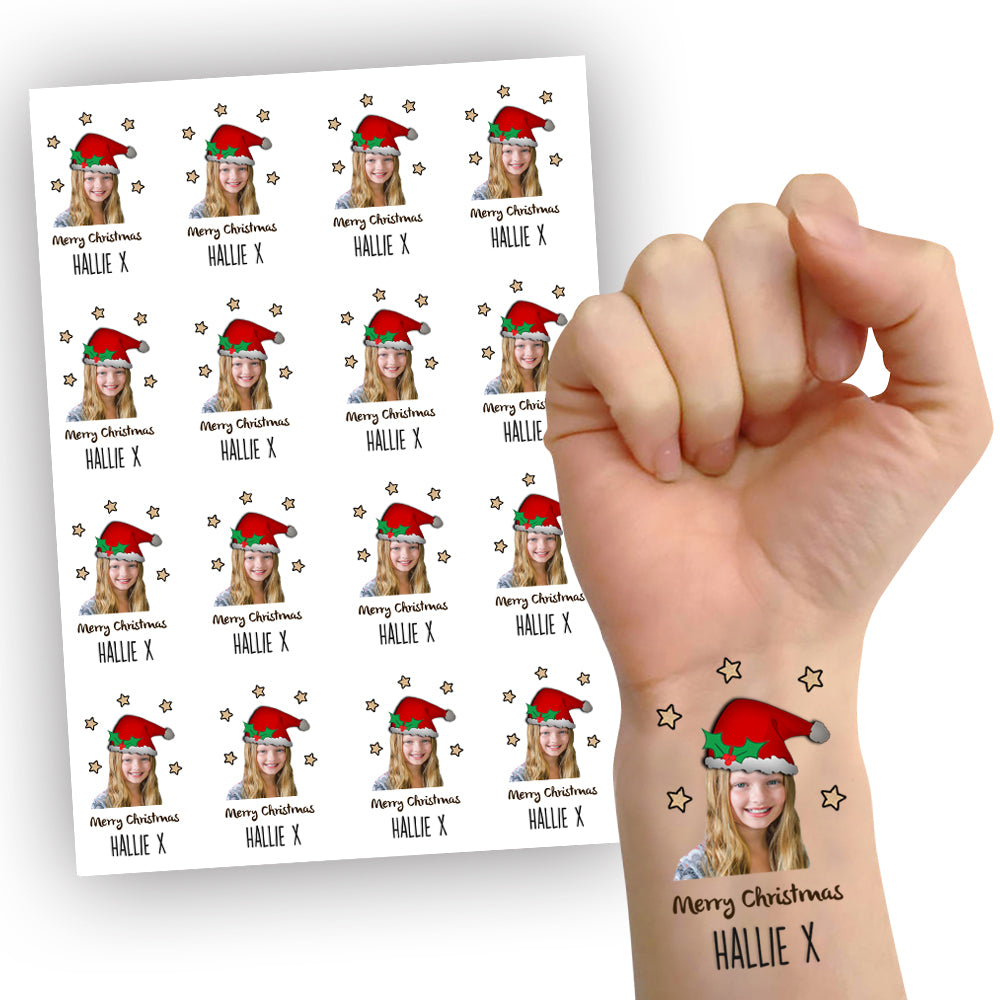 Christmas Personalised Photo Temporary Tattoos - Pack of 16