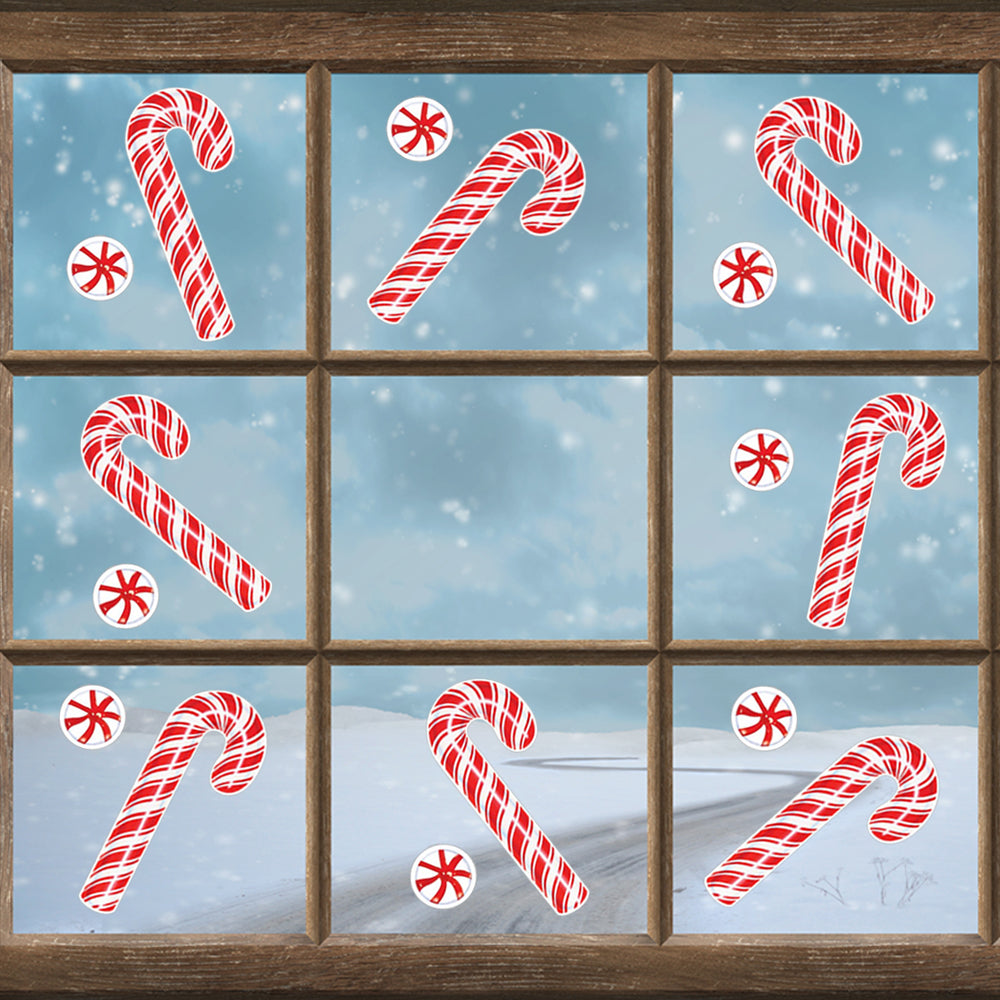 Candy Cane Window Stickers - Sheet of 14