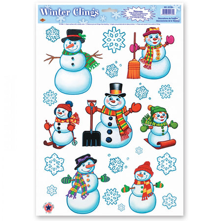 Snowman & Snowflake Window Stickers - 43cm - Sheet of 16