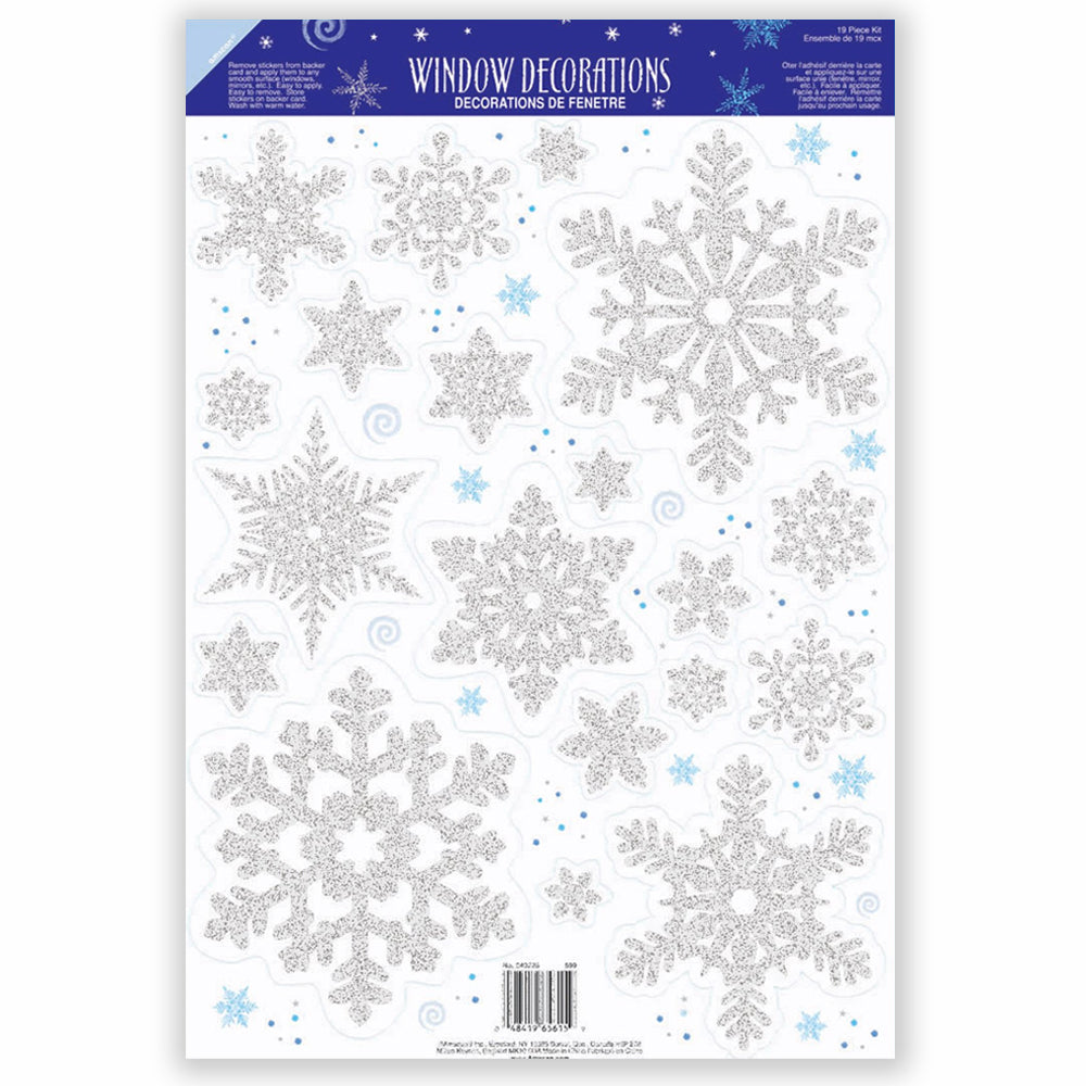 Snowflake Glitter Prismatic Vinyl Window Decoration - 45cm - Sheet of 18