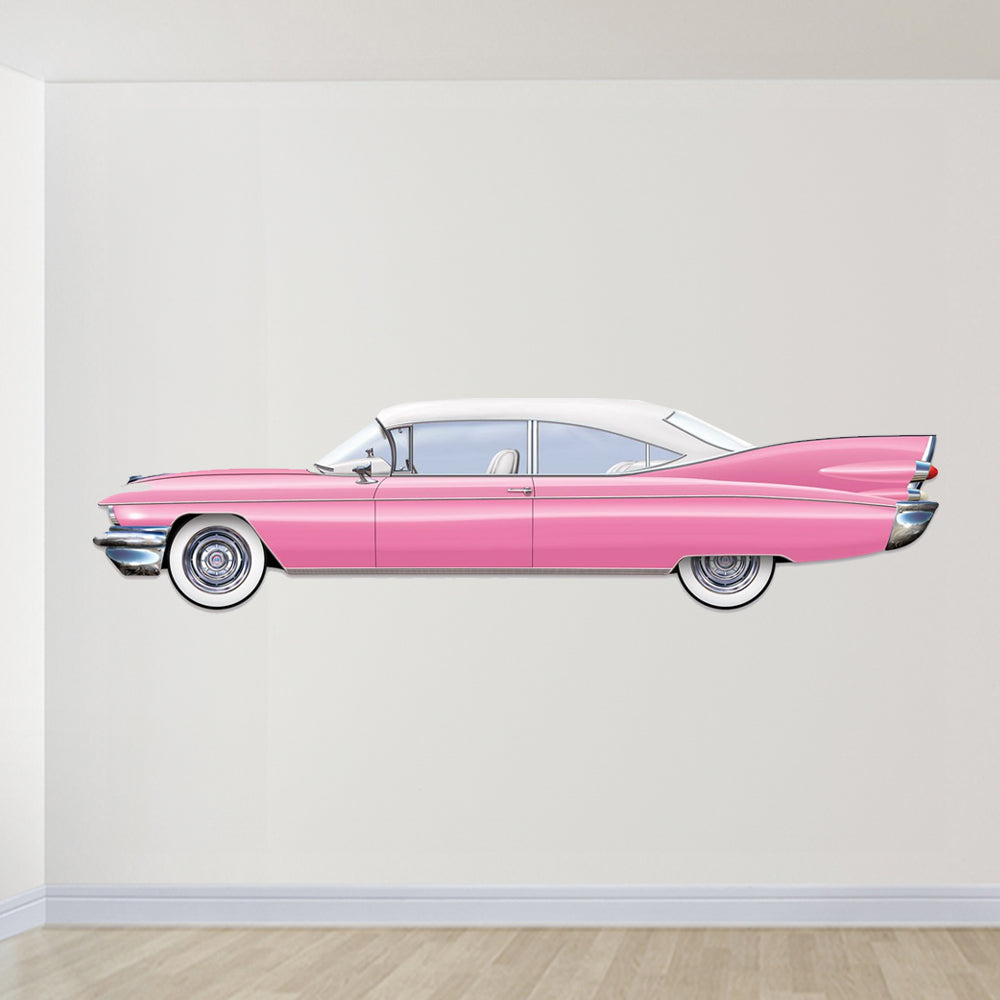 50's Pink Cruisin' Car Jointed Cutout Wall Decoration  - 1.82m