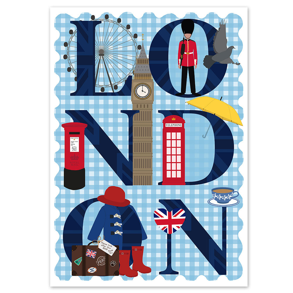 London Bear Icon Text Portrait Poster - A3