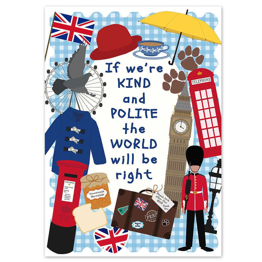 London Bear Polite Quote Portrait Poster - A3