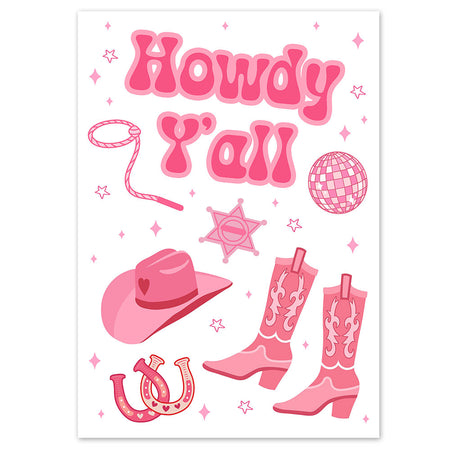 Pink Cowgirl Howdy Poster - A3