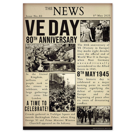 VE Day 80th Anniversary Newspaper Poster - A3