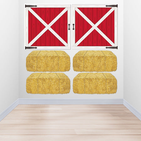 Barn Loft Door and Hay Bale Wall Decorations - 82.6cm - Pack of 6