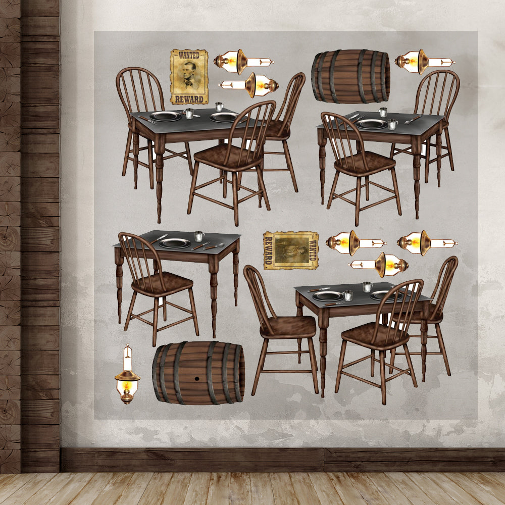 Wild West Saloon Table & Chairs Wall Decorations - 1m - Pack of 15