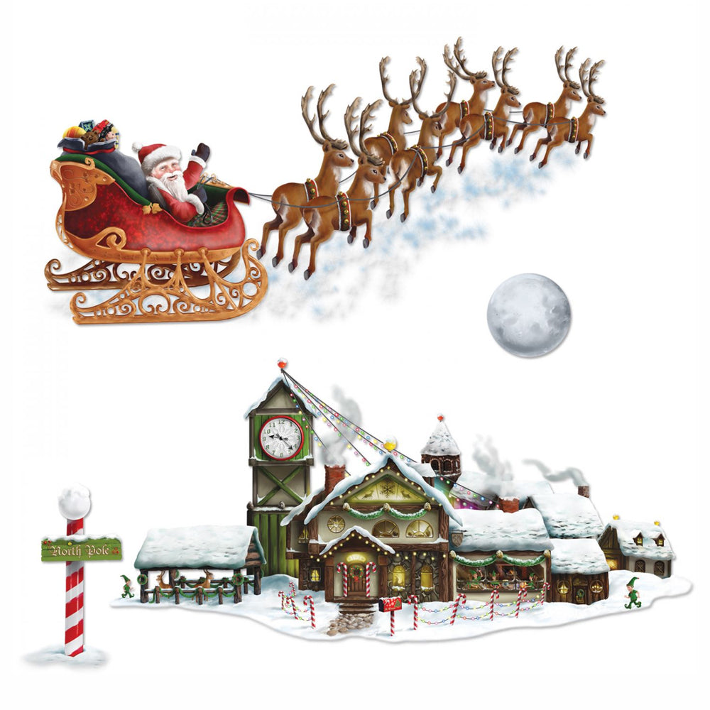 Santa's Sleigh & Workshop Christmas Wall Decorations - 1.57m