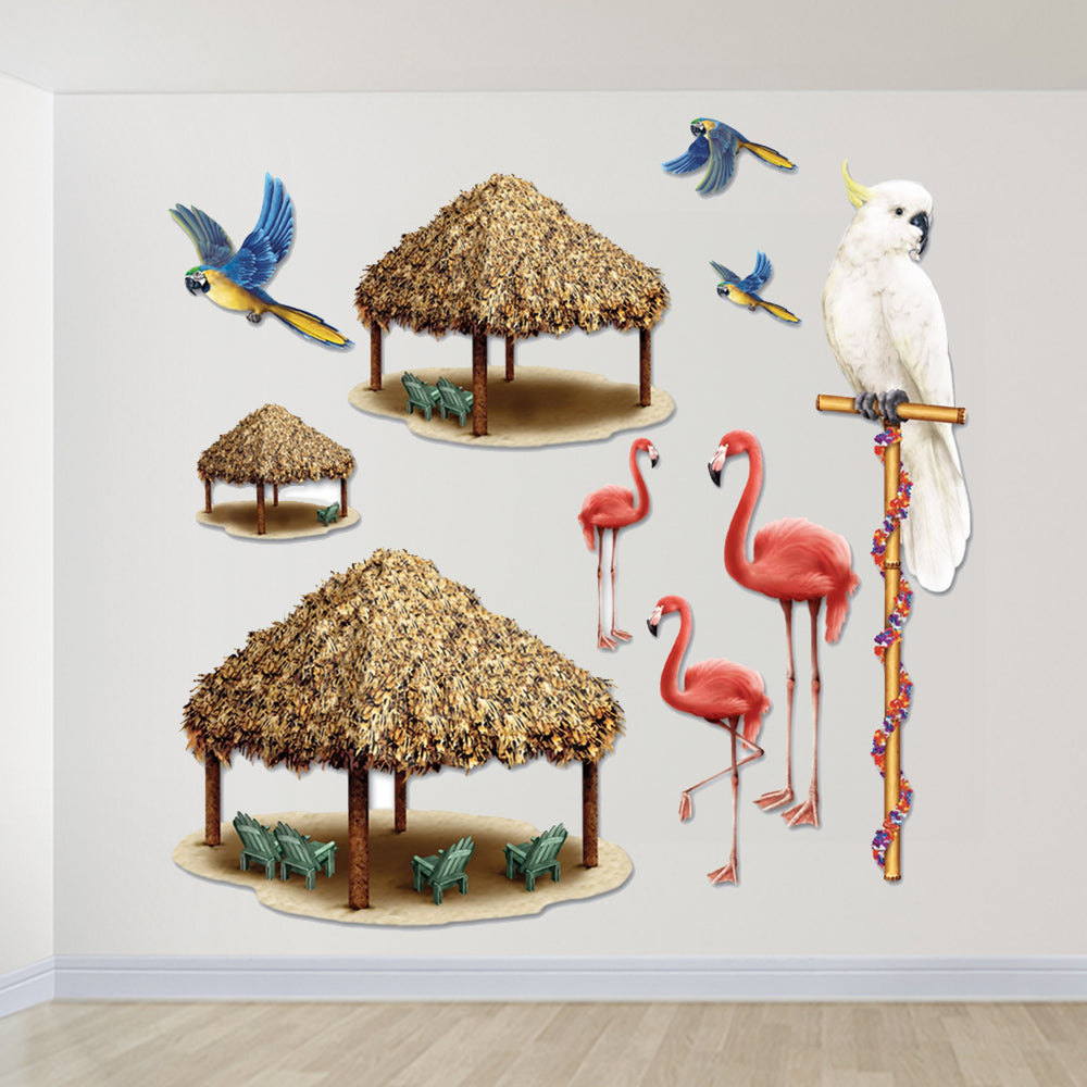 Tropical Bird & Tiki Hut Wall Decorations - 20cm - 1.27m