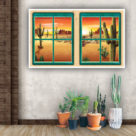 Wild West Desert Cactus Window Backdrop Decoration - 1.57m